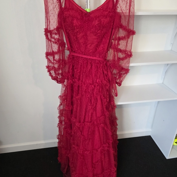 Catchall Red Ruffle Tulle Midi Dress Romantic Valentine Cottagecore NWT S - Picture 3 of 7